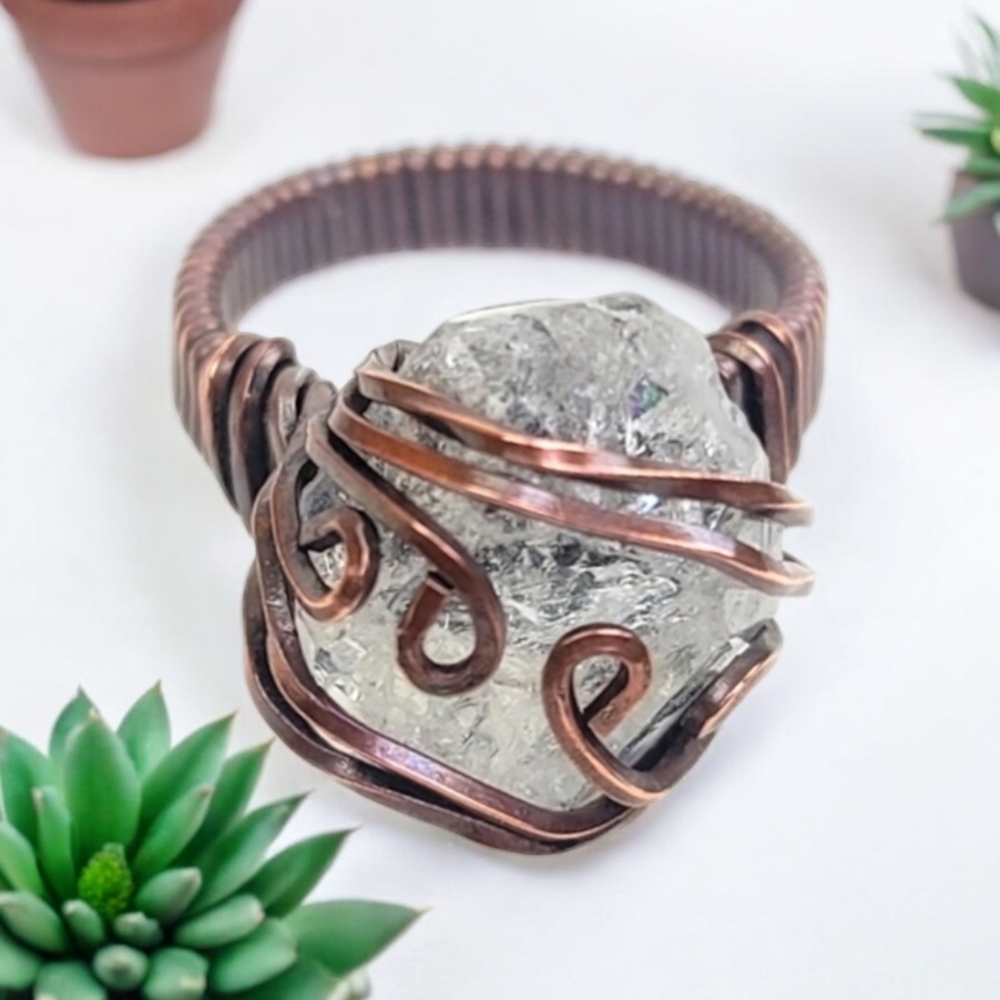 Herkimer Diamond Ring Men Women Size 7 Copper Crystal Stone Raw Handmade Artisan